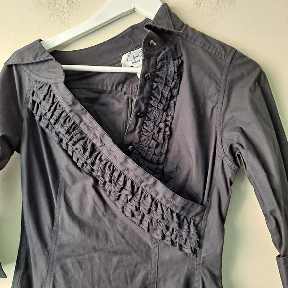 Byron Lars Womens Black Ruffle Pleated Half Sleeve Assymetrical Dress - Size 2 - Picture 8 of 15